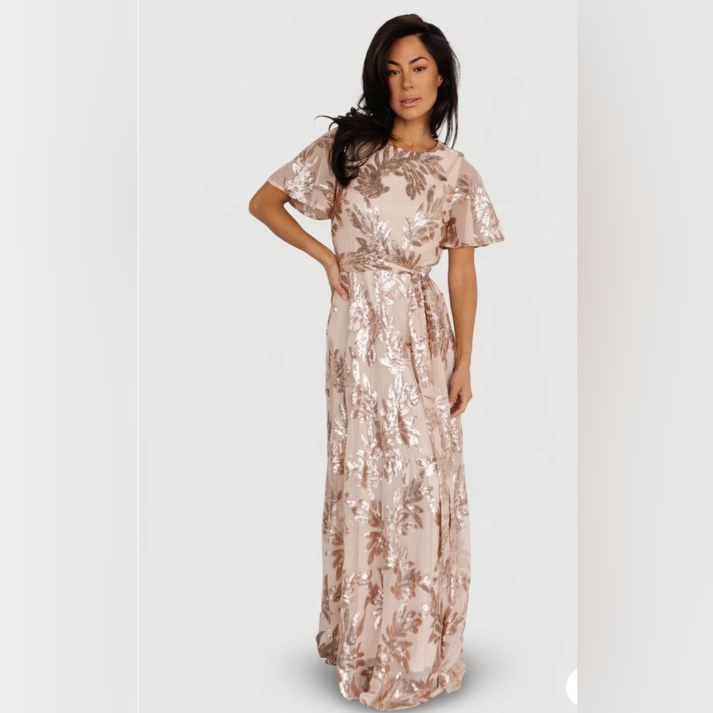 Baltic Born Muse Blush Rose-Gold Sequin Maxi Dress